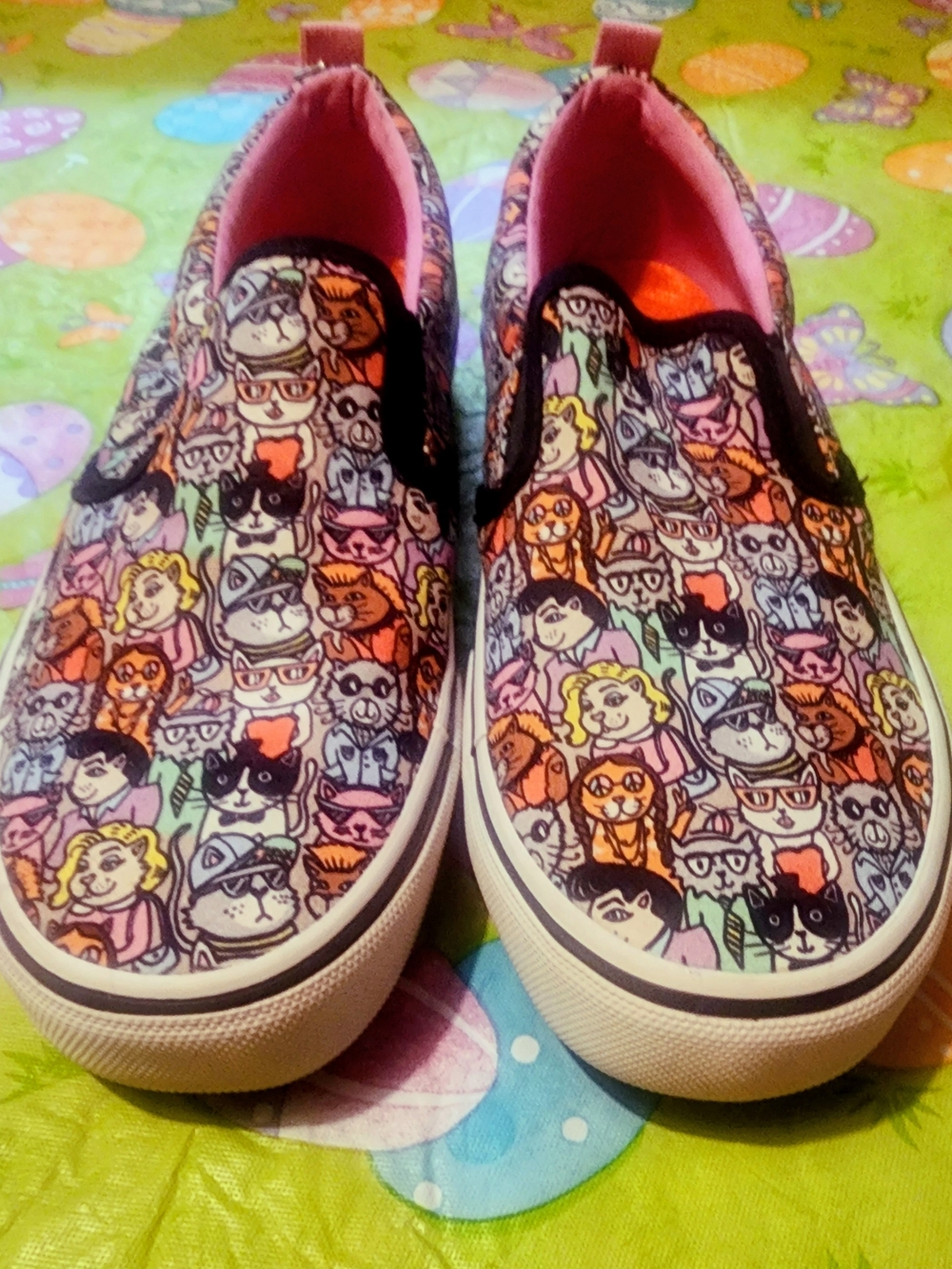 NWOB Sz7 Wide Womens Skechers Bob Printed Cat Slip Ons